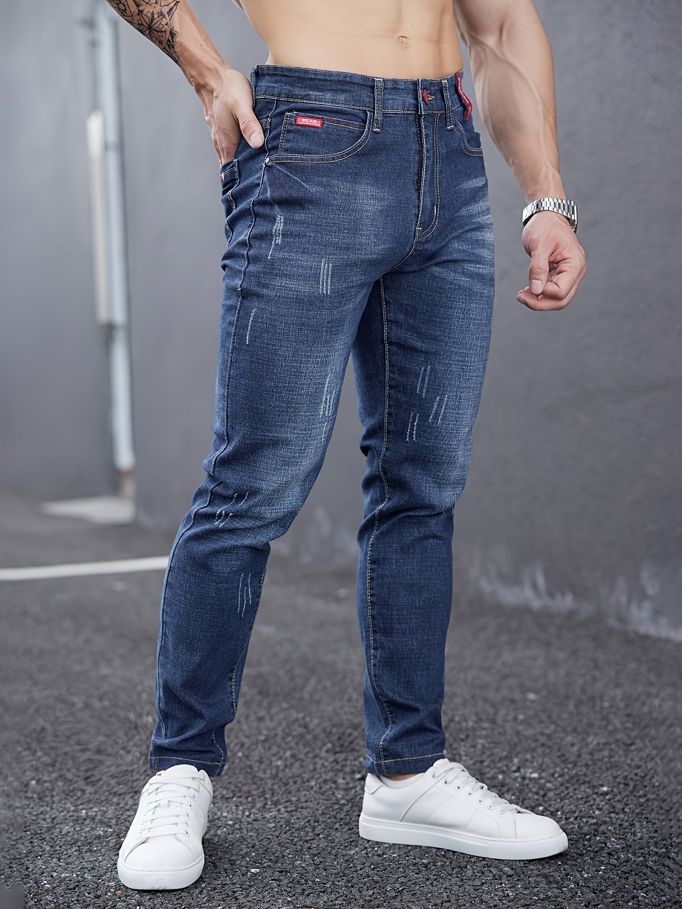 WL Boutique Men | Slim-Fit Light Wash Faux Denim with Embroidered Detail