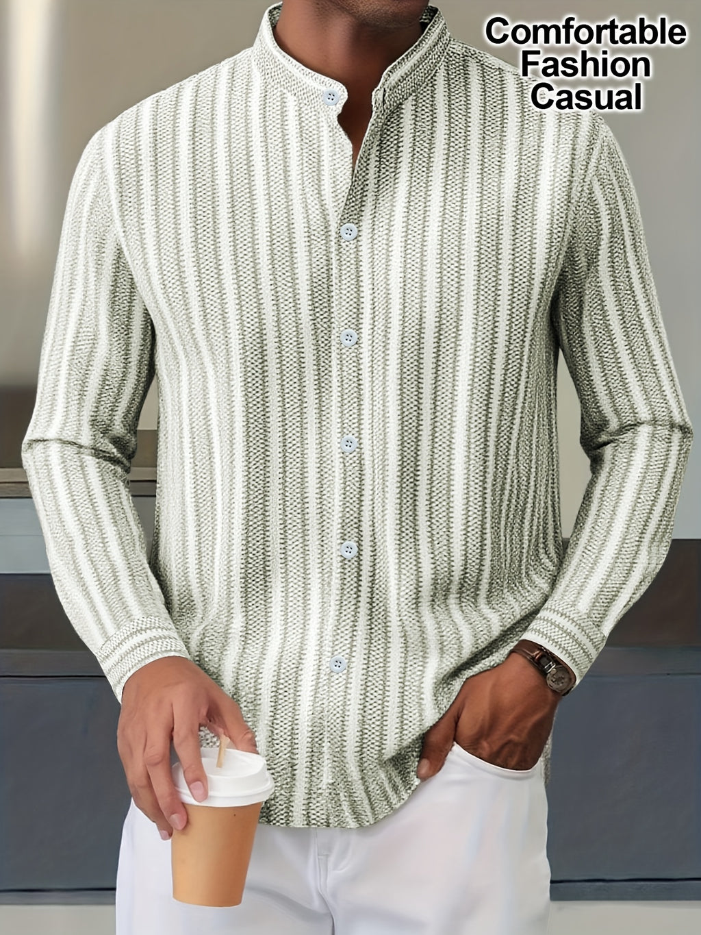 WL Boutique | Men’s Casual Striped Long-Sleeve Shirt – Classic Stand Collar Design
