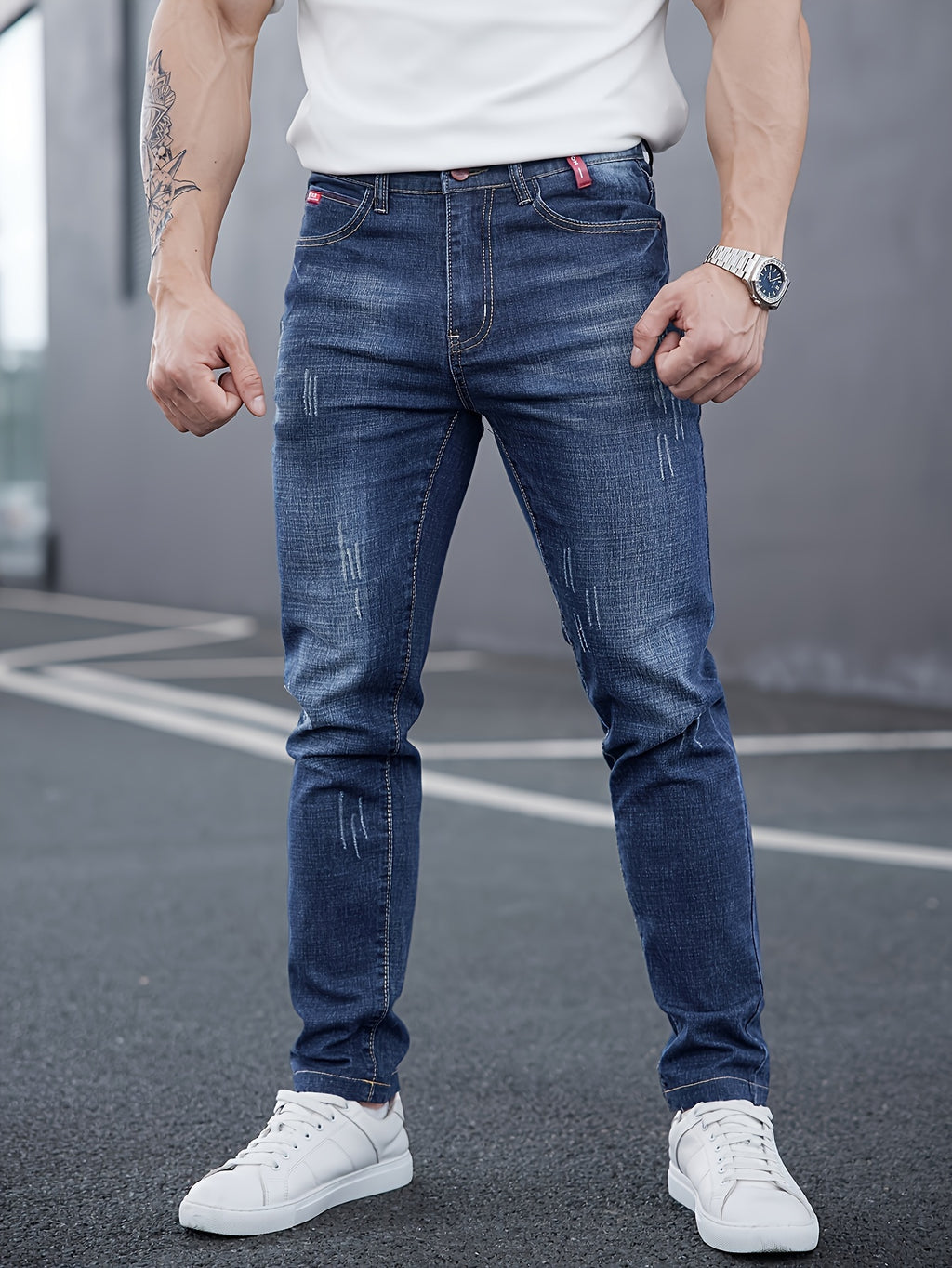WL Boutique Men | Slim-Fit Light Wash Faux Denim with Embroidered Detail