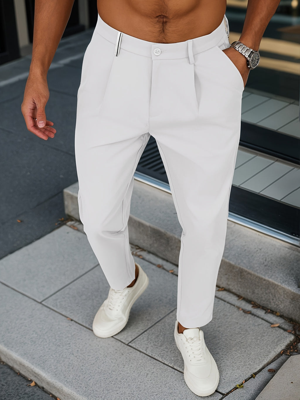 WL Boutique Men | Beige Pleated Business Casual Trousers