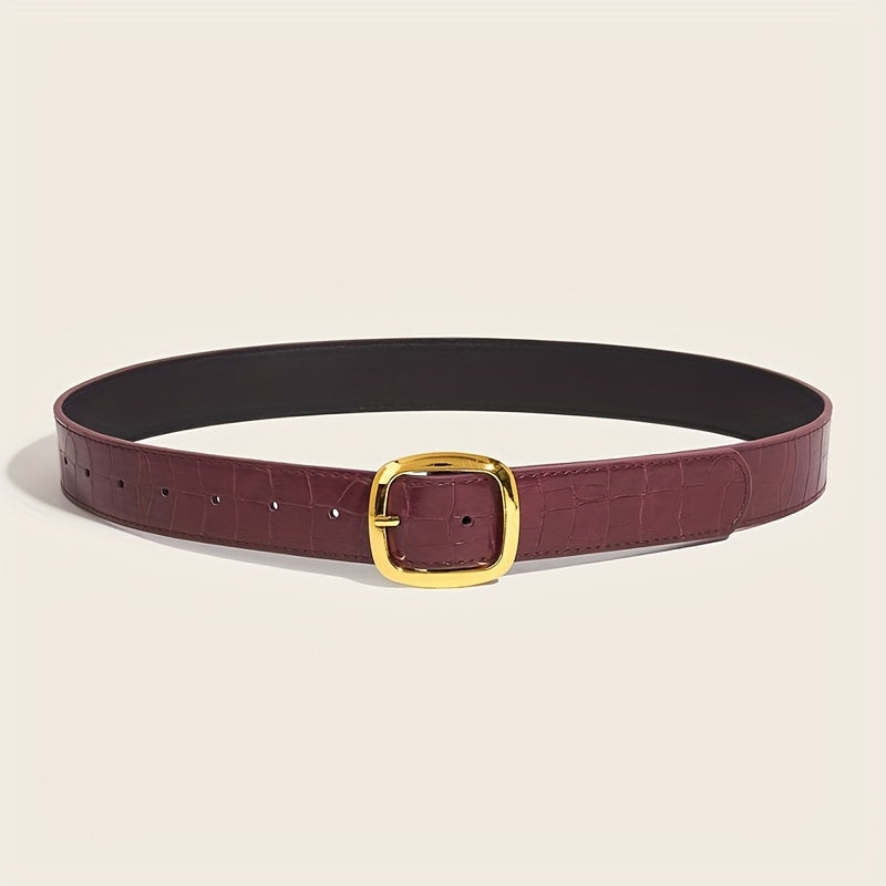 WL Boutique | Retro Black Belt with Square Buckle &amp; Stone Pattern