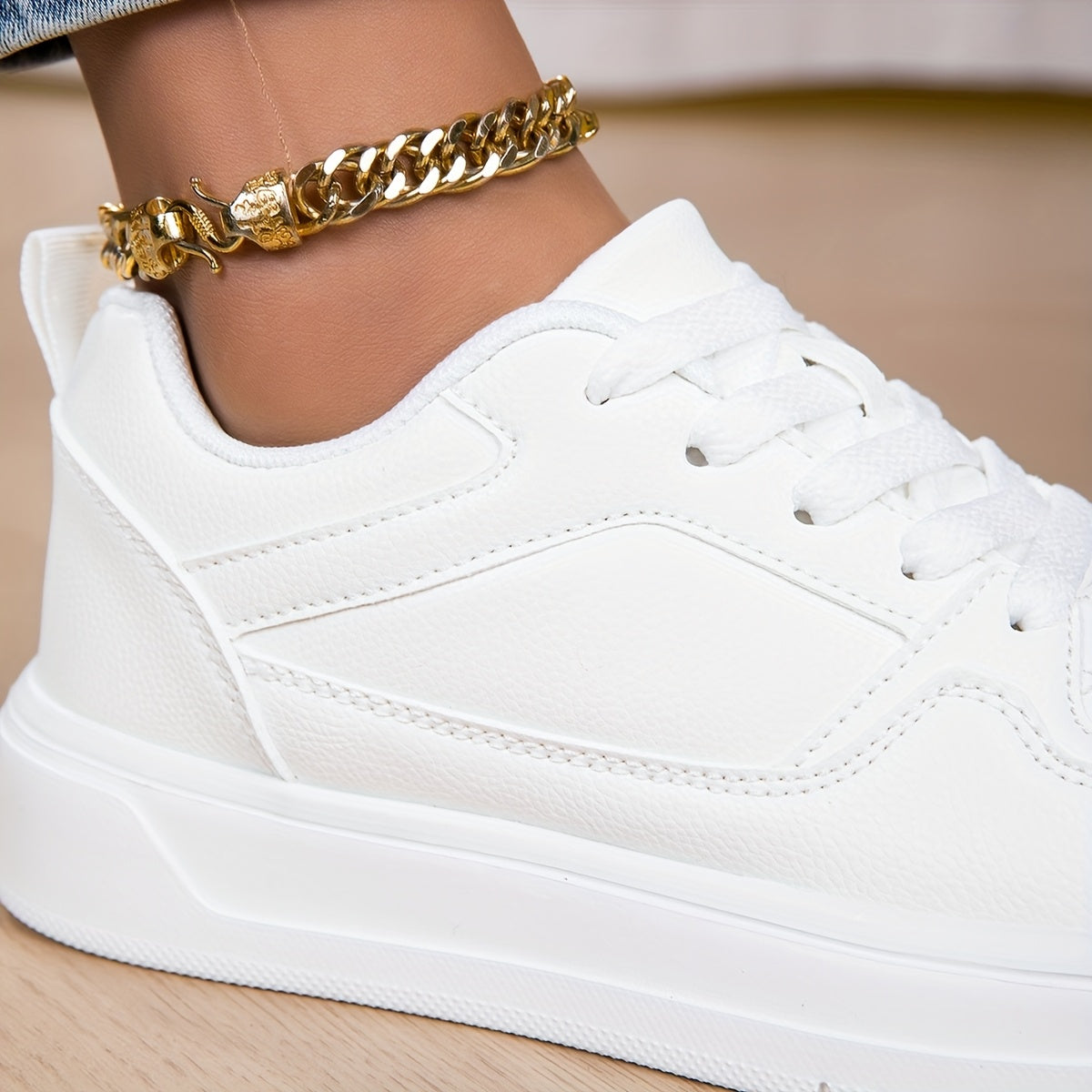 WL Boutique | White Platform Sneakers with Golden Ankle Strap