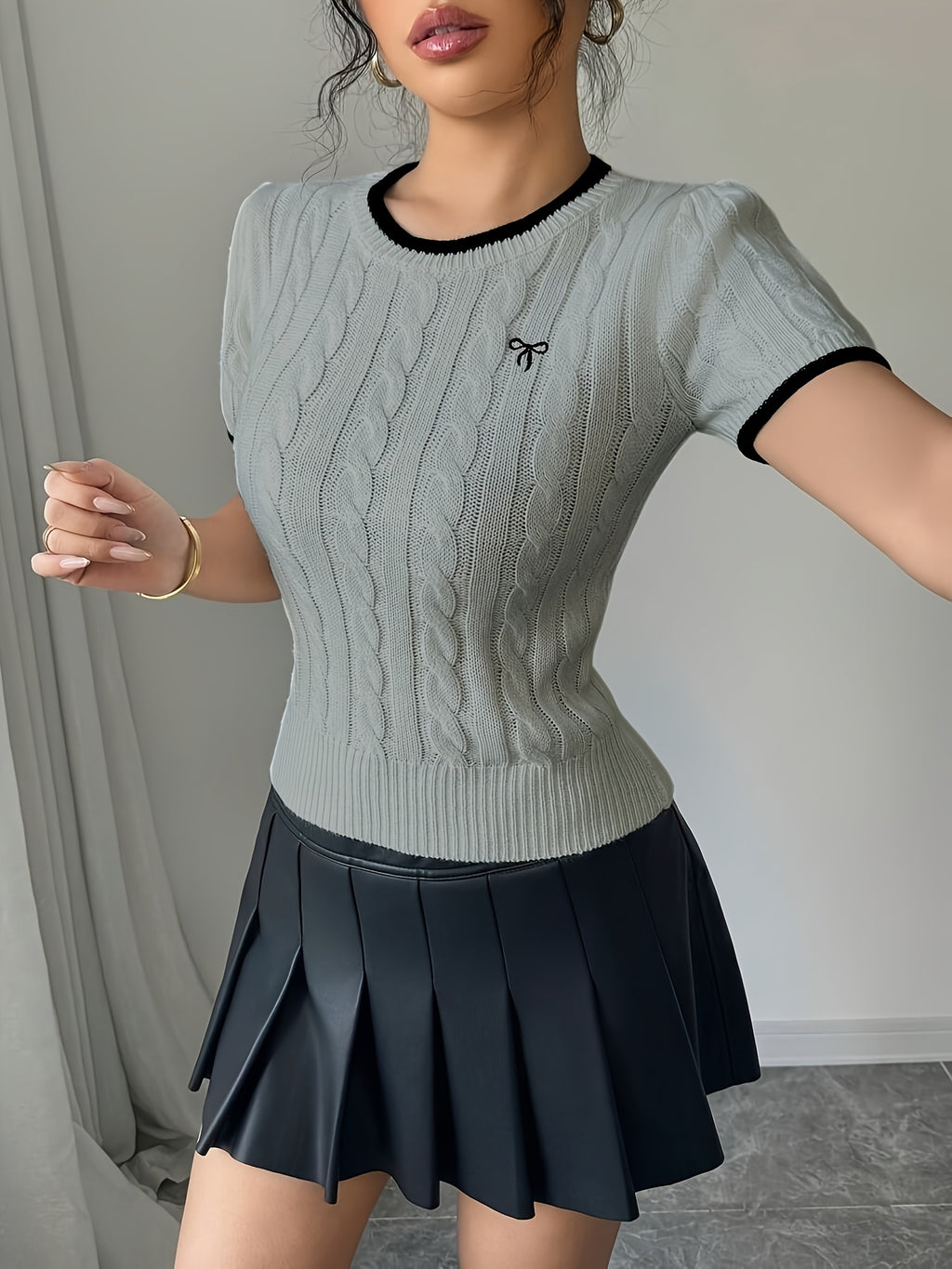 WL Boutique | Elegant Cat-Ear Detail Top with Two-Tone Edges