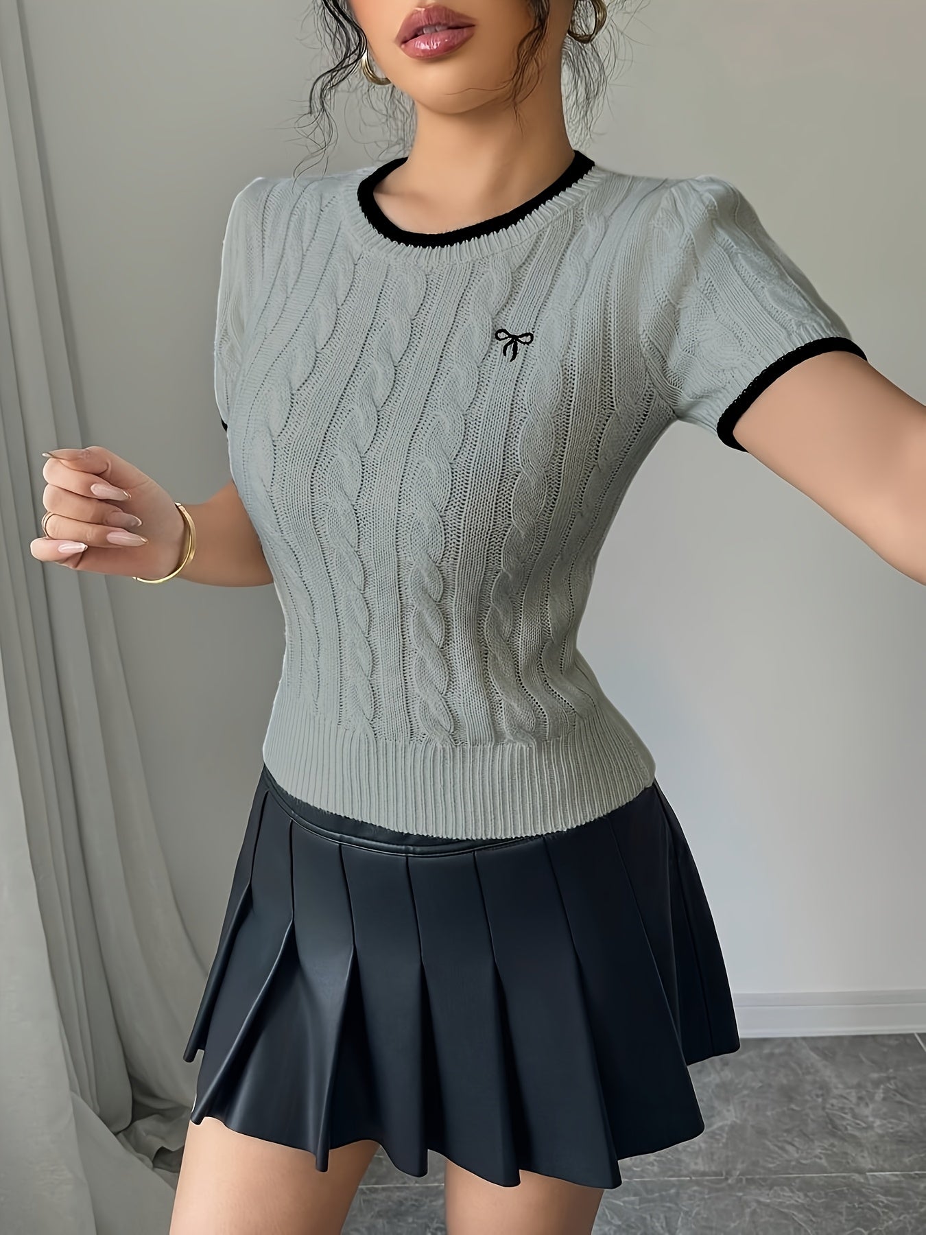 WL Boutique | Elegant Cat-Ear Detail Top with Two-Tone Edges