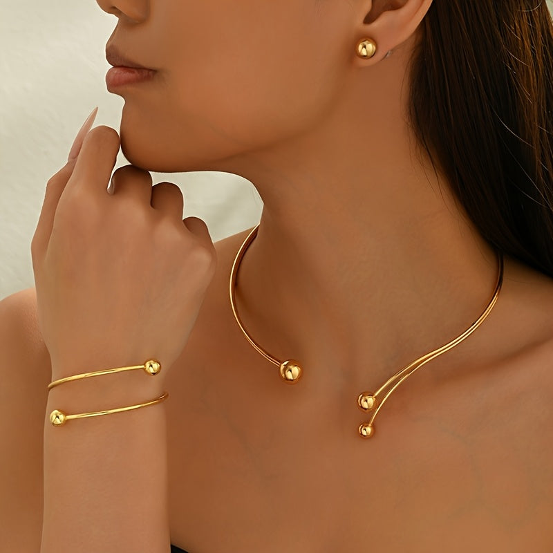WL Boutique | 4-Piece Geometric Jewelry Set — Earrings, Bracelet &amp; Choker