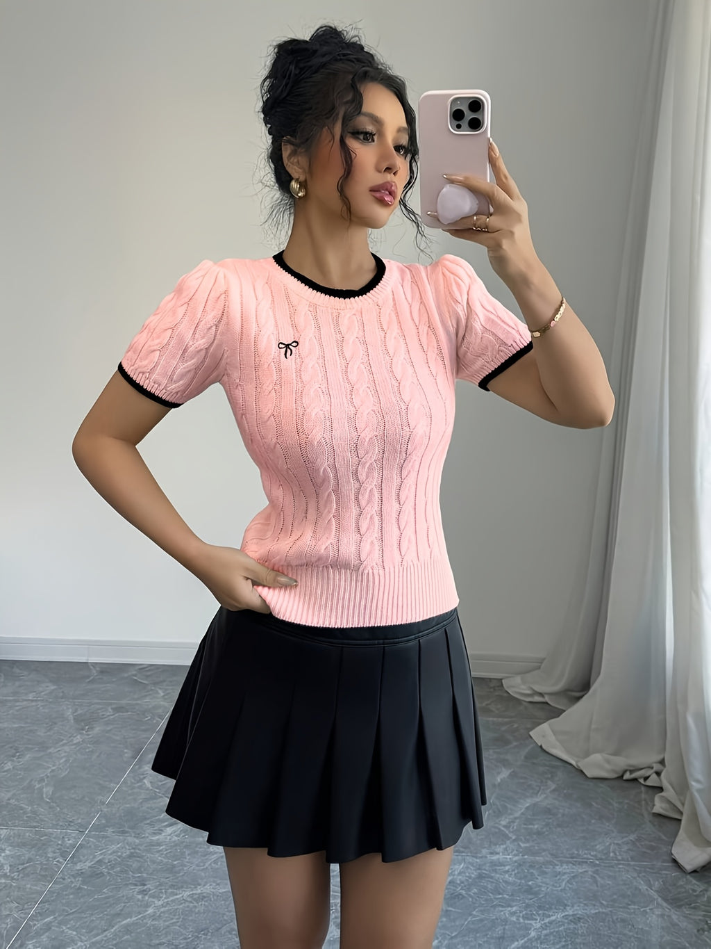 WL Boutique | Elegant Cat-Ear Detail Top with Two-Tone Edges